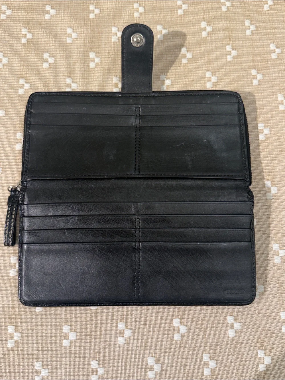 Coach Signature Jacquard Slim Envelope Wallet Black Gray Leather Trim OS
